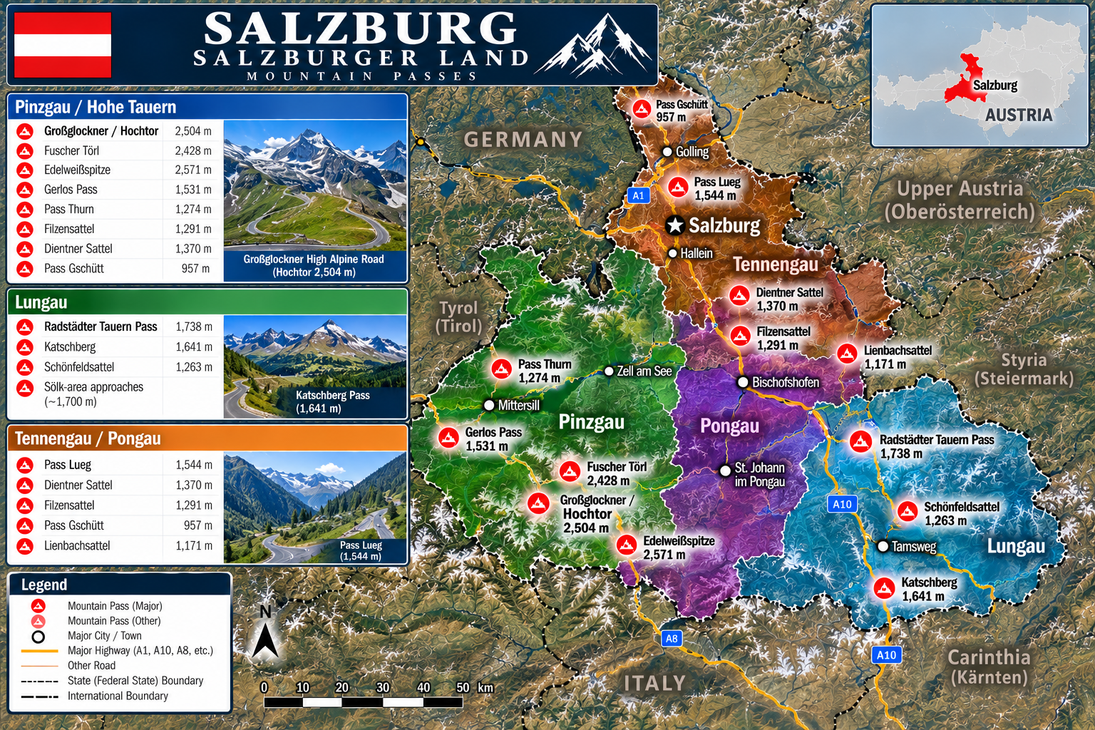Salzburg Alpine Passes Map